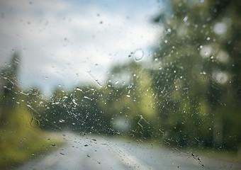 Image showing Water drops on a car window