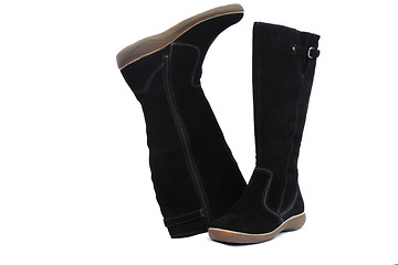 Image showing Warm winter womens black boots on white background