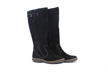 Image showing Warm winter womens black boots on white background