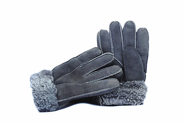 Image showing Fur winter gloves grey colors on the white background.