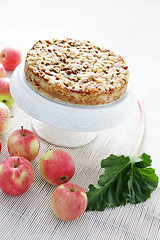 Image showing apple cake with rhubarb