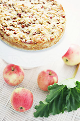 Image showing apple cake with rhubarb