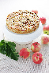 Image showing apple cake with rhubarb