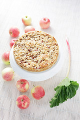 Image showing apple cake with rhubarb