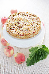 Image showing apple cake with rhubarb