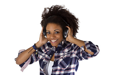 Image showing Young afro american with headphones