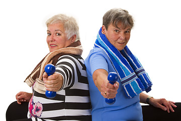 Image showing Female seniors with dumbbell