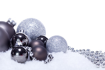 Image showing glitter silver christmas baubles decoration holidays isolated