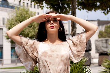 Image showing beautiful brunette woman fashion outdoor in summer