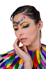 Image showing beautiful woman with colorful extreme makeup and accessoires