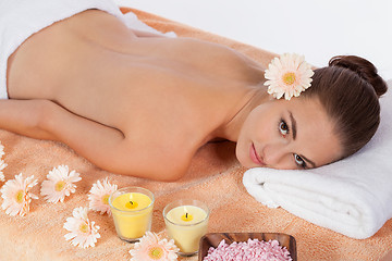 Image showing attractive healthy caucasian woman hot stone massage wellness 