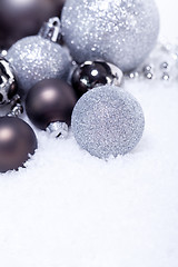 Image showing glitter silver christmas baubles decoration holidays isolated