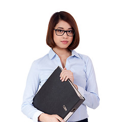 Image showing smiling young business woman with folder portrait