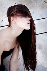 Image showing beautiful woman portrait wirth long straight dark brown hair 