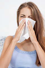 Image showing young brunette woman with flu cold influenza 