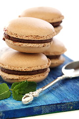 Image showing Chocolate almond cake and mint.