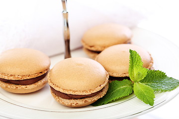 Image showing Macaroons filled with chocolate and mint.