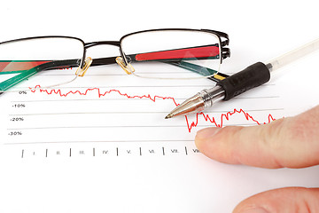 Image showing men analyzing business graph with glasses in the background