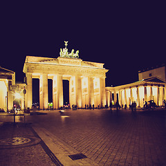 Image showing Retro look Brandenburger Tor Berlin at night