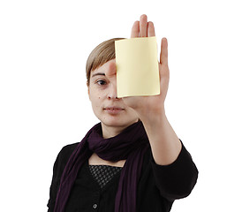 Image showing Woman and post it