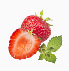 Image showing Fresh strawberry, mint sheets