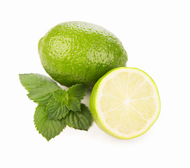 Image showing Fresh limes, mint leaves