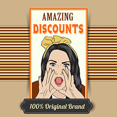 Image showing retro illustration of a beautiful woman and amazing discounts me