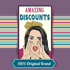 Image showing retro illustration of a beautiful woman and amazing discounts me