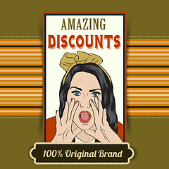 Image showing retro illustration of a beautiful woman and amazing discounts me