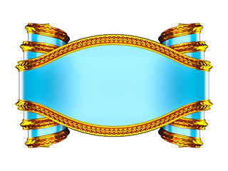 Image showing Massive blue emblem with golden edging and curles