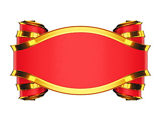 Image showing Massive red emblem with golden edging and curles