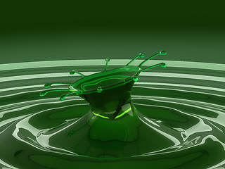 Image showing Splash of colorful green fluid with droplets and waves