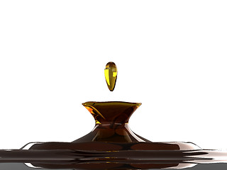 Image showing Drinks: closeup of tea drop with ripples and waves isolated 