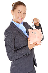 Image showing Successful happy woman saving her money