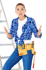 Image showing DIY handy woman at her wits end