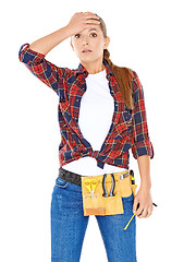 Image showing DIY handy woman with a dazed expression