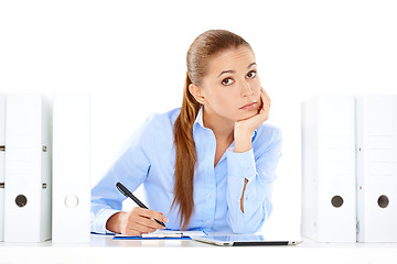 Image showing Overworked stressed businesswoman