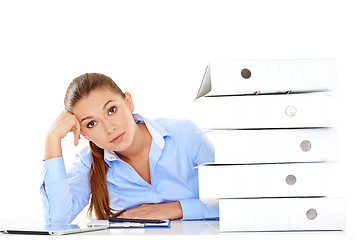 Image showing Overworked stressed businesswoman