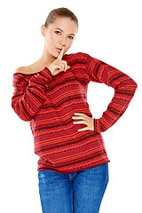 Image showing Sexy woman in a red winter top