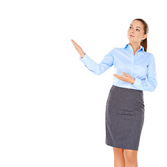 Image showing Businesswoman pointing to the left
