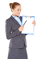 Image showing Businesswoman with a blank clipboard