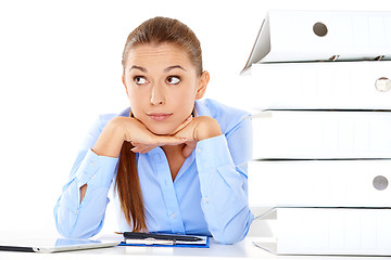 Image showing Overworked stressed businesswoman