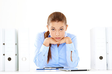 Image showing Overworked stressed businesswoman