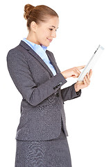 Image showing Excited businesswoman with a tablet -pc