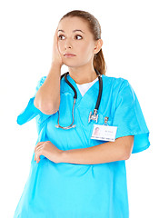 Image showing Young beautiful doctor is worried