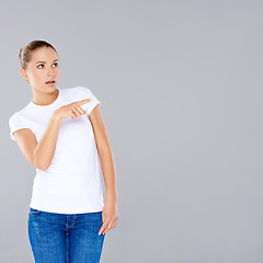 Image showing Woman pointing in disbelief