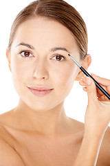 Image showing Woman holding a tiny cosmetic brush