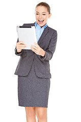 Image showing Excited businesswoman with a tablet -pc