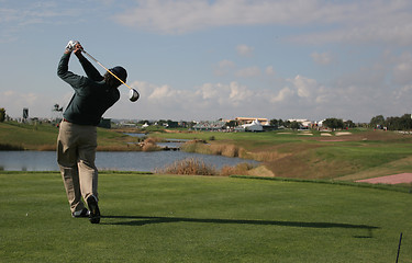 Image showing man golf swing in vilamoura, portugal