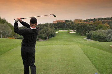 Image showing man golf swing in valderrama, spain